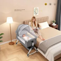 Portable Baby Bassinet Bed with Mosquito Net & Storage Basket