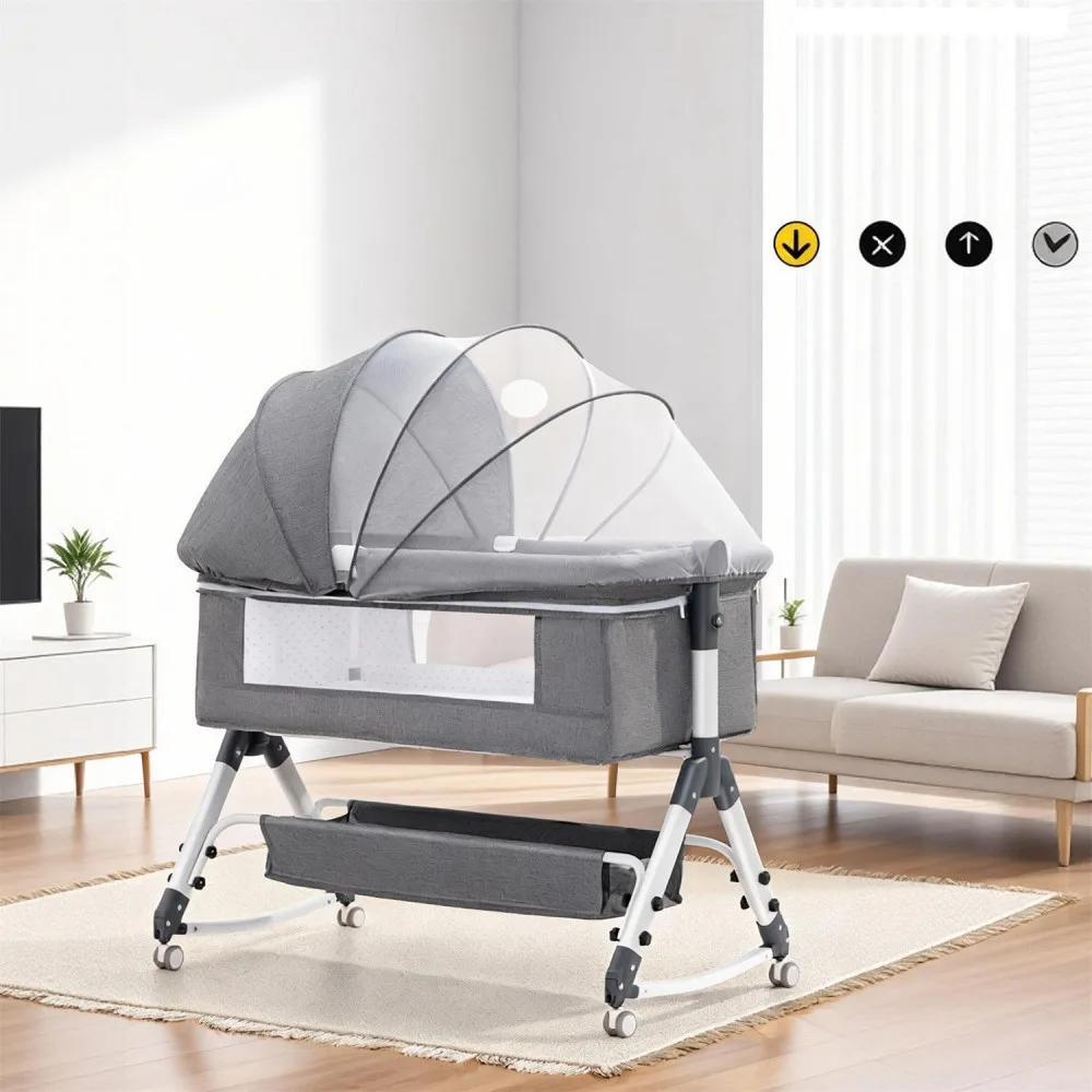 Portable Baby Bassinet Bed with Mosquito Net & Storage Basket