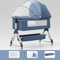 Portable Baby Bassinet Bed with Mosquito Net & Storage Basket