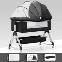 Portable Baby Bassinet Bed with Mosquito Net & Storage Basket