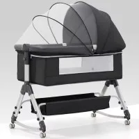 Portable Baby Bassinet Bed with Mosquito Net & Storage Basket