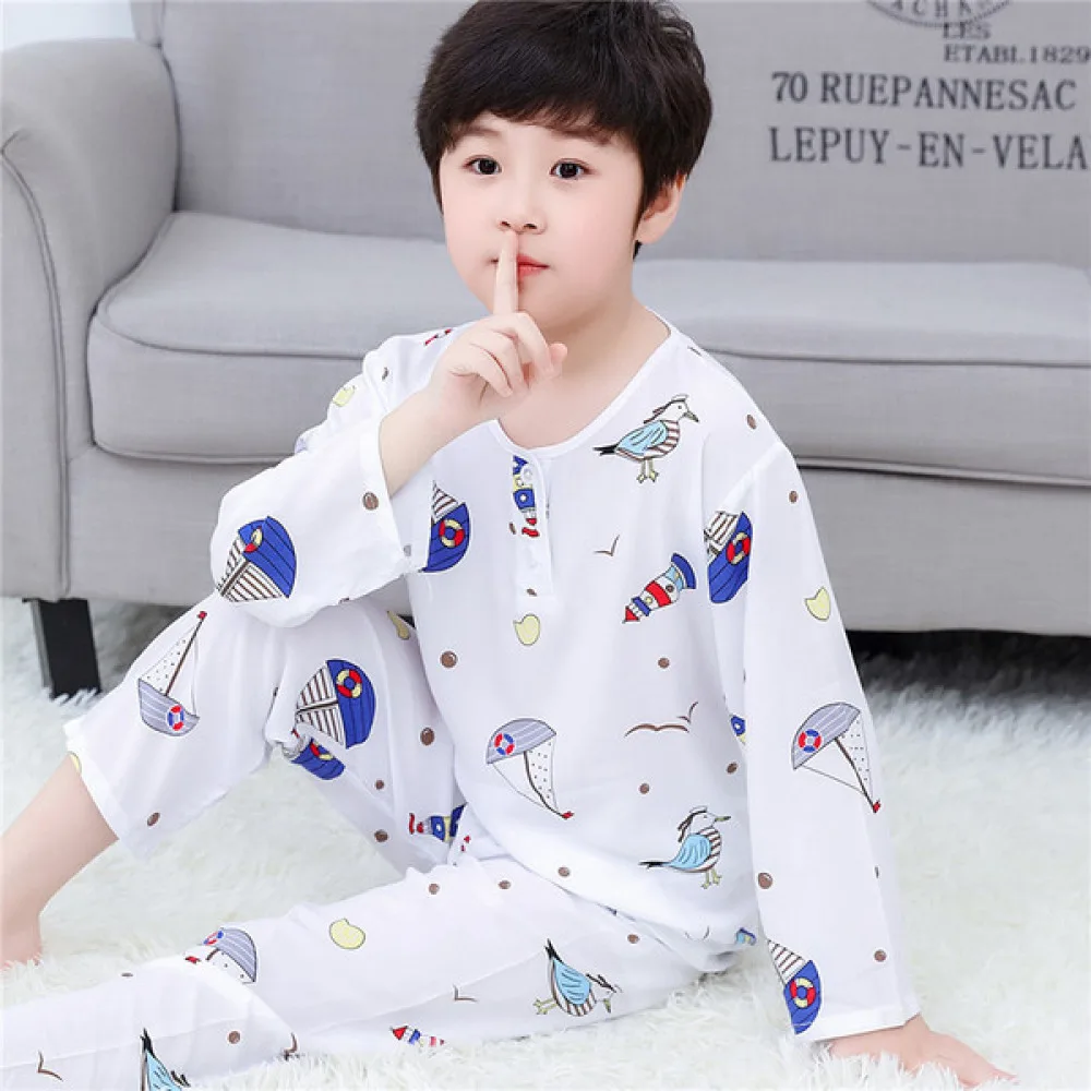 Summer Kids Cotton Pajama Set – Soft Cartoon Long Sleeve Breathable Sleepwear for Boys & Girls