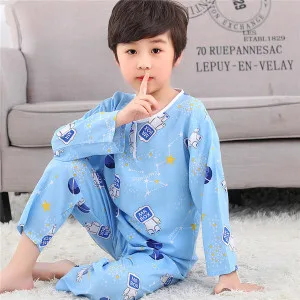 Summer Kids Cotton Pajama Set – Soft Cartoon Long Sleeve Breathable Sleepwear for Boys & Girls