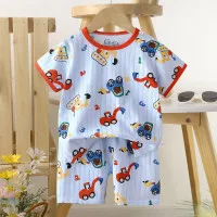 Children’s Cotton Summer Pajama Set – Short Sleeve Two-Piece with Cartoon Print | Digital Excavator