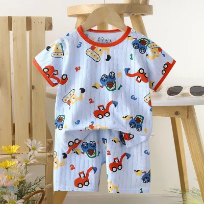 Children’s Cotton Summer Pajama Set – Short Sleeve Two-Piece with Cartoon Print | Digital Excavator