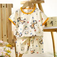 Children’s Cotton Summer Pajama Set – Short Sleeve Two-Piece with Cartoon Print | Happy Deer