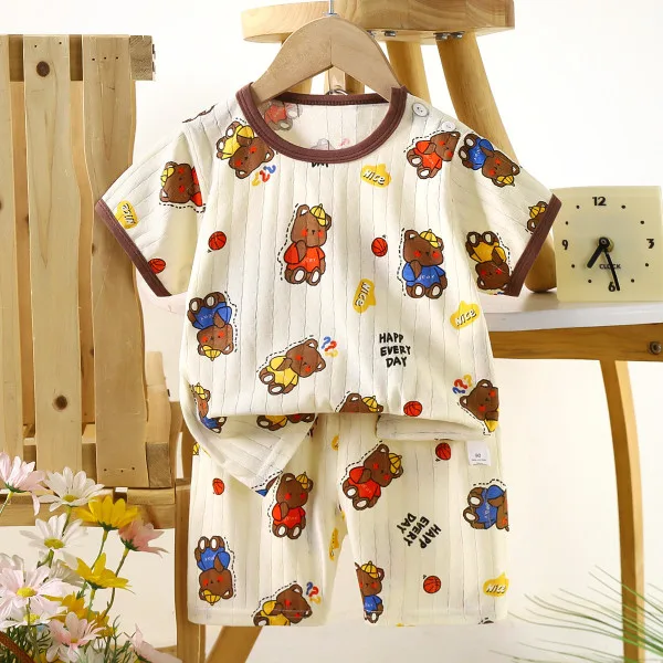 Children’s Cotton Summer Pajama Set – Short Sleeve Two-Piece with Cartoon Print | Ness Bear