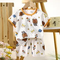 Children’s Cotton Summer Pajama Set – Short Sleeve Two-Piece with Cartoon Print | Rocket Bear