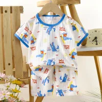 Children’s Cotton Summer Pajama Set – Short Sleeve Two-Piece with Cartoon Print | Swimming Crocodile