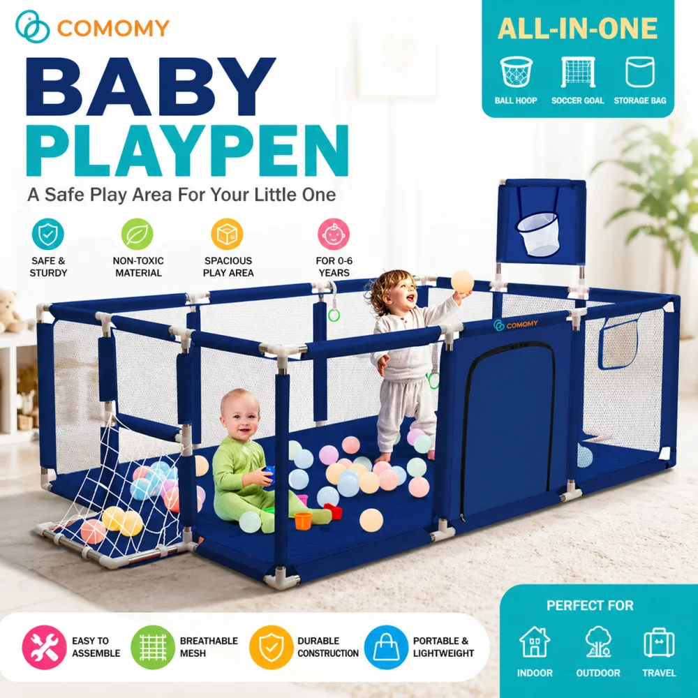 Playpen Large Playpen for twin, with Basketball Hoop, Comes with Bracket and 30 Ball | Large Size (China)