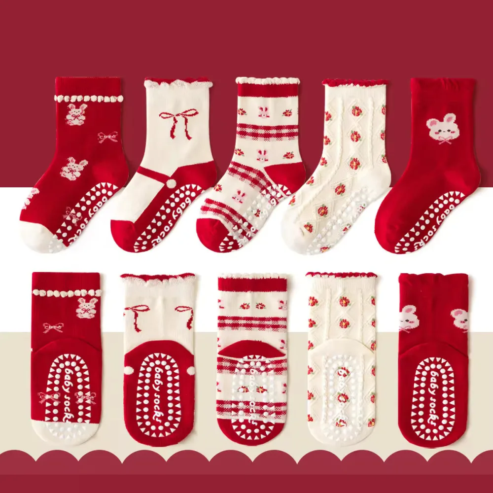 1-3 Year | 5 Pair Brown Chocolate Cozy Non-Slip Socks for Toddlers | Green Dino Grip Socks by Durian Minliu Sock | Imported China | 5 Pair Set