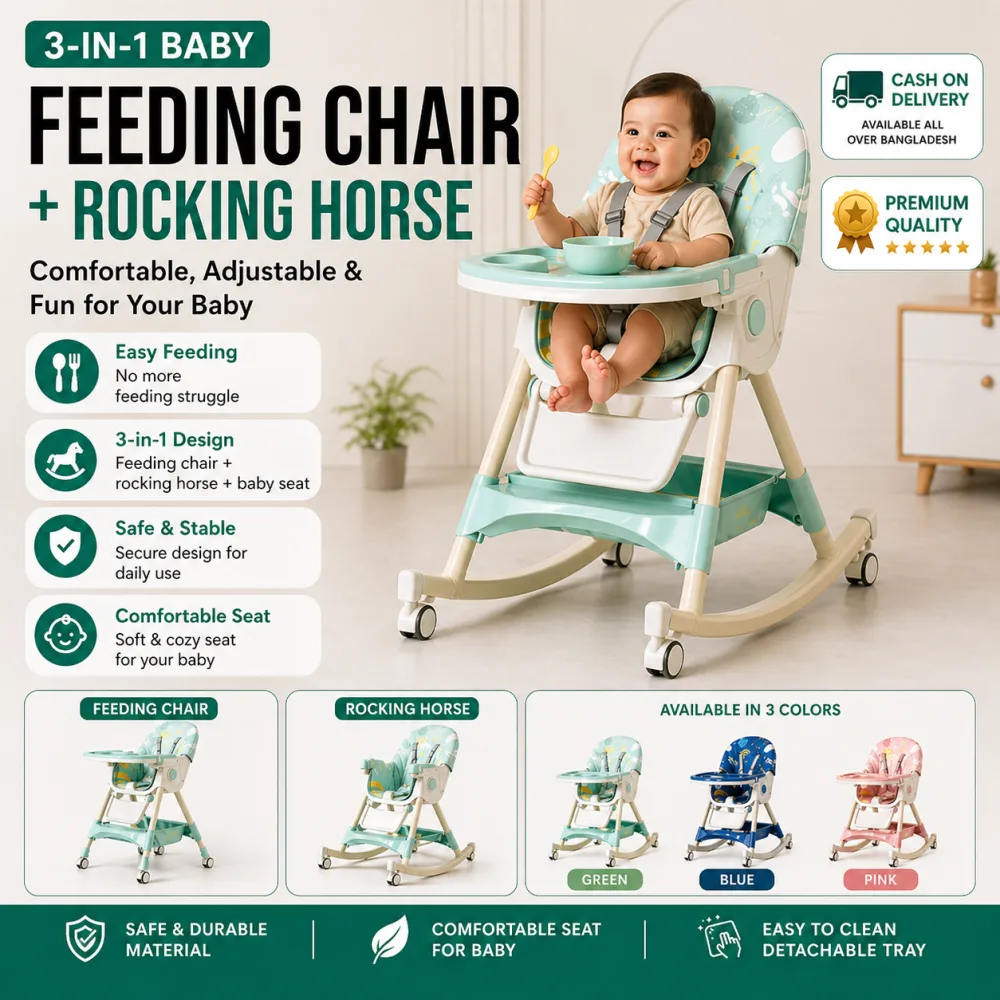 3-in-1 Baby Feeding Chair + Rocking Horse – Comfortable, Adjustable & Fun for Your Baby