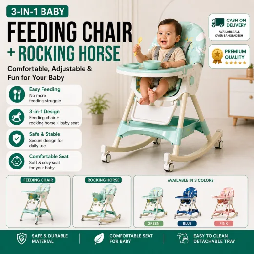3-in-1 Baby Feeding Chair + Rocking Horse – Comfortable, Adjustable & Fun for Your Baby