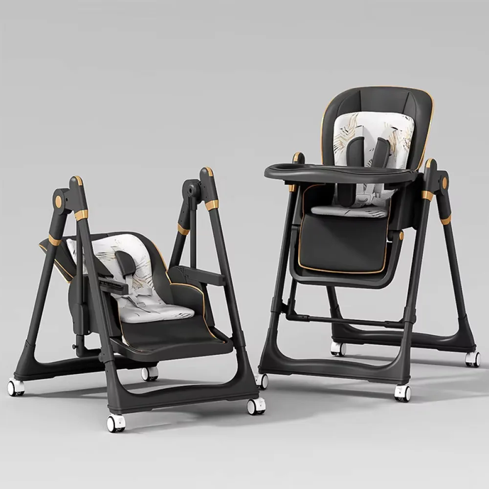 Adjustable Rocking Stainless Steel High Chair with Tray Dining Chair Solution for Babies and Toddlers for Feeding 
