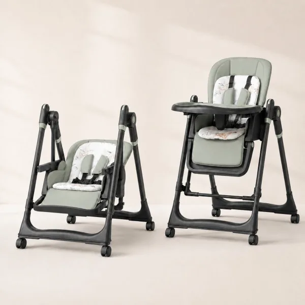 Adjustable Rocking Stainless Steel High Chair with Tray Dining Chair Solution for Babies and Toddlers for Feeding