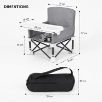 Portable Foldable Baby Chair with Canopy & Feeding Tray (Gray/Black)