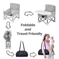 Portable Foldable Baby Chair with Canopy & Feeding Tray (Gray/Black)