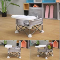 Portable Foldable Baby Chair with Canopy & Feeding Tray (Gray/Black)