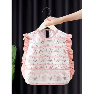 Waterproof Baby Feeding Bib Apron – Sleeveless Wash-Free Toddler Eating Gown (Lace Rabbit Blue) | Lightweight Summer Bib (1–3 Years) | lace rabbit-pink