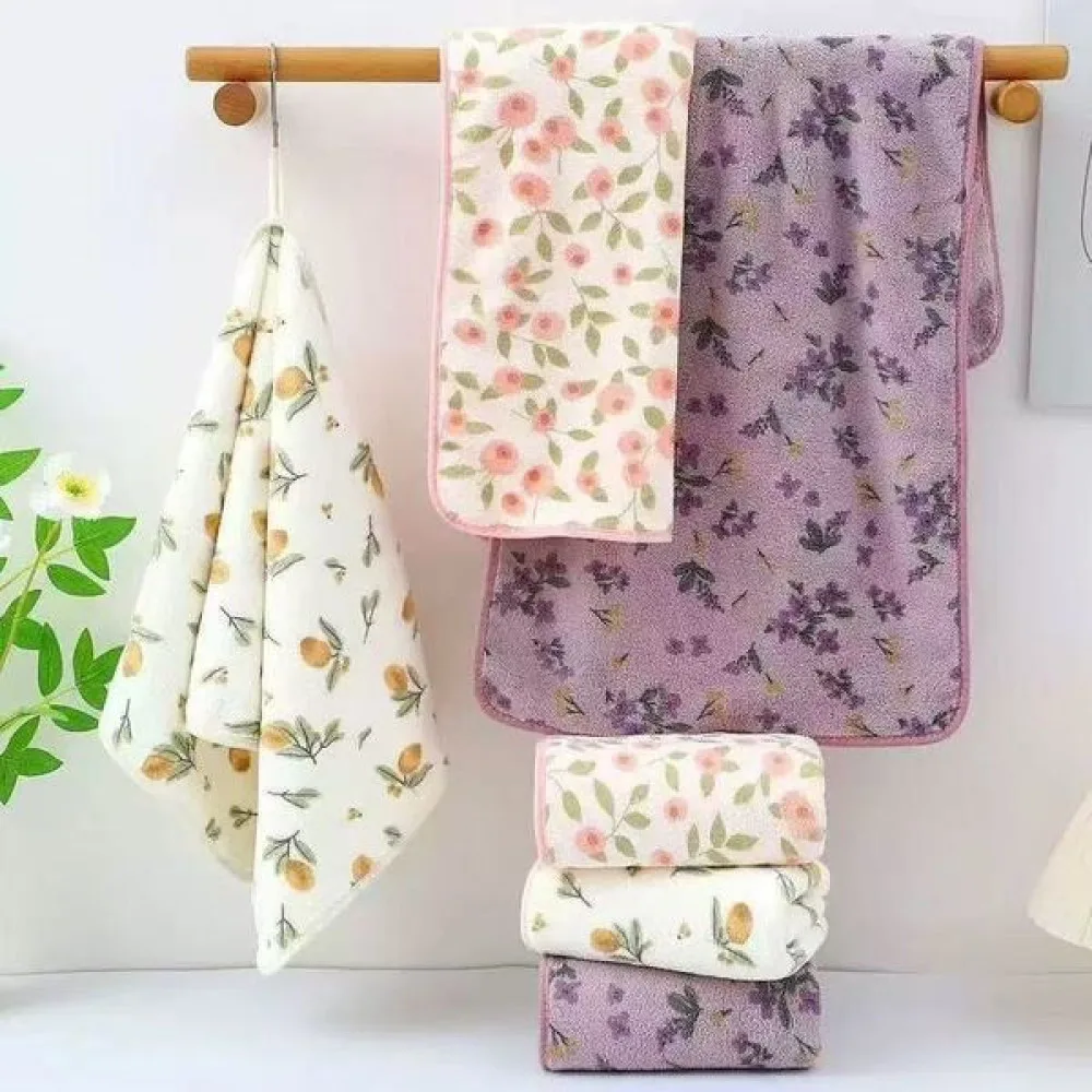 New Coral Velvet Floral Towel Set, Soft and Absorbent Printed Bath Towel, Home Daily Towel and Bath Towel Two-Piece Set (14*30 & 28*55 INCH)
