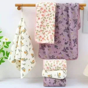 New Coral Velvet Floral Towel Set, Soft and Absorbent Printed Bath Towel, Home Daily Towel and Bath Towel Two-Piece Set (14*30 & 28*55 INCH)