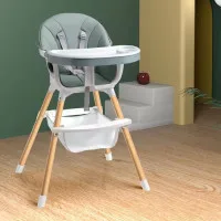 Modern Adjustable Baby High Chair with Storage Basket & Safety Harness 