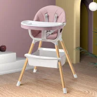 Modern Adjustable Baby High Chair with Storage Basket & Safety Harness 