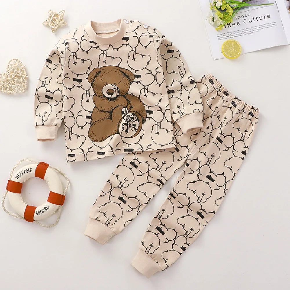 Top-Bottom Suit Boys & Girls Long Sleeve Comfortable Cute Cartoon Tops and Pants Set | Style: Brown Bear