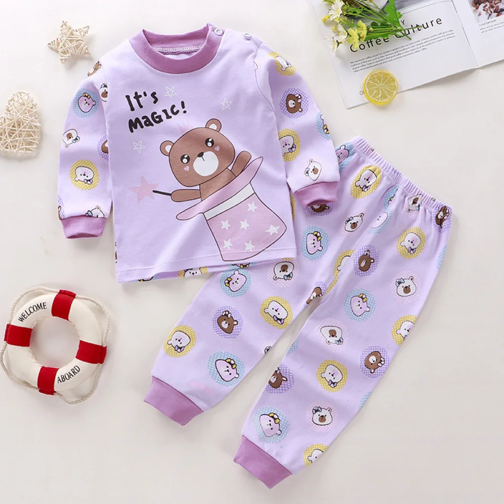 Top-Bottom Suit Boys & Girls Long Sleeve Comfortable Cute Cartoon Tops and Pants Set | Style: Its Magic Purple